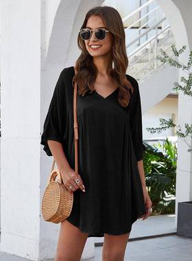 Summer Pure color leisure beach holiday dress 沙滩休闲连衣裙