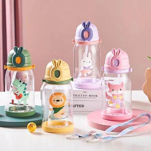 600ml Kids Water Bottle With Straw Plic Sippy Cup Cartoon