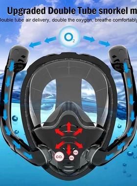 Full Face Snorkel Mask 180°Panoramic View Silicone Dry Top
