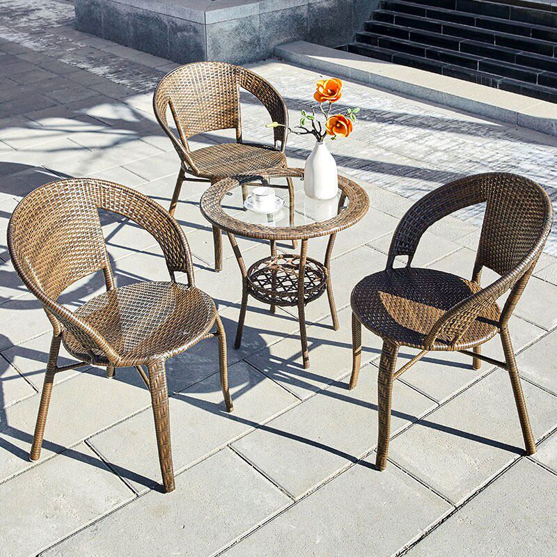 阳台小桌椅藤椅三件套组合套装户外休闲茶桌椅室外庭院防水靠背椅
