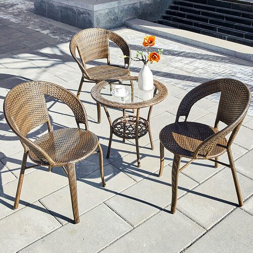 阳台小桌椅藤椅三件套组合套装户外休闲茶桌椅室外庭院防水靠背椅