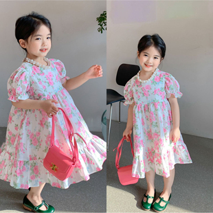 儿童花朵连衣裙夏款 女童甜美花边裙子童裙3 8岁童装