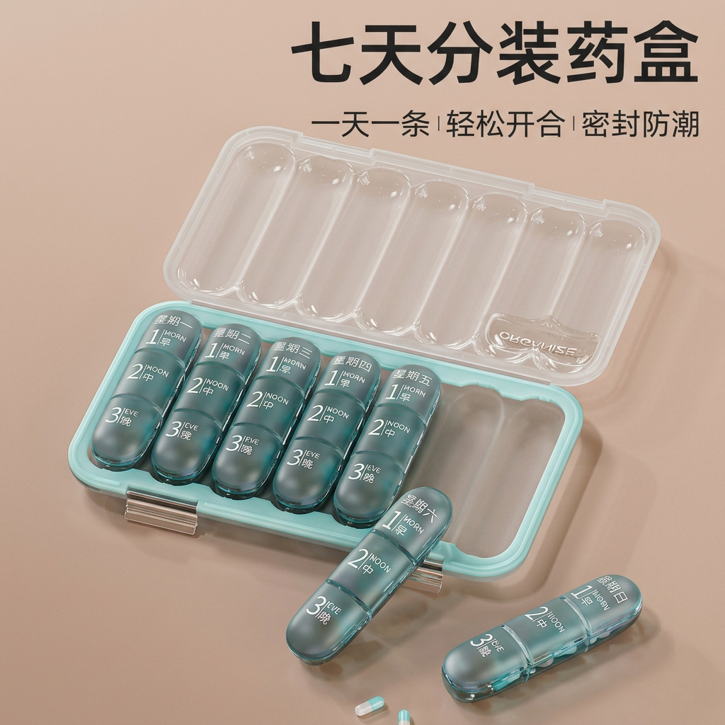 药盒一周七天分药器吃药提醒便携药品分装盒一日三餐防健忘小药盒