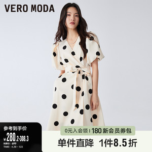 Vero Moda奥莱连衣裙子春秋新款优雅气质甜美泡泡袖法式波点裙女