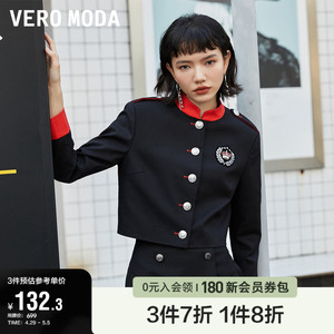 Vero Moda奥莱春秋清仓军装风撞色七分袖夹克上衣休闲短款外套女