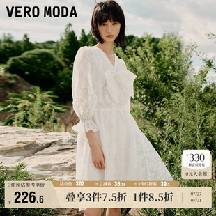 Vero 女流行 Moda奥莱连衣裙子秋冬新款 甜美气质V领蕾丝七分灯笼袖