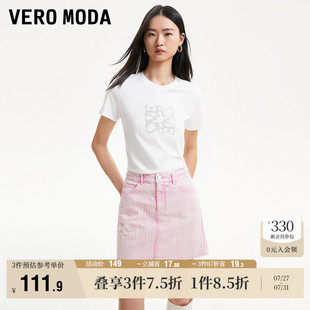 Vero 高腰A摆甜美印花牛仔短裙减龄女流行 Moda奥莱半身裙夏季 新款