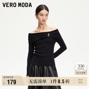 Vero 带胸针堆堆领气质百搭上衣 Moda奥莱针织衫 女2025春秋新款