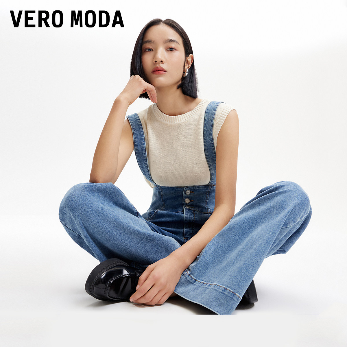 Vero Moda奥莱牛仔裤女2025秋季新款可拆背带高腰微喇背