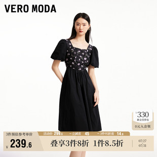 裙子 Vero Moda奥莱连衣裙夏季 新款 甜美优雅玫瑰印花方领泡泡袖