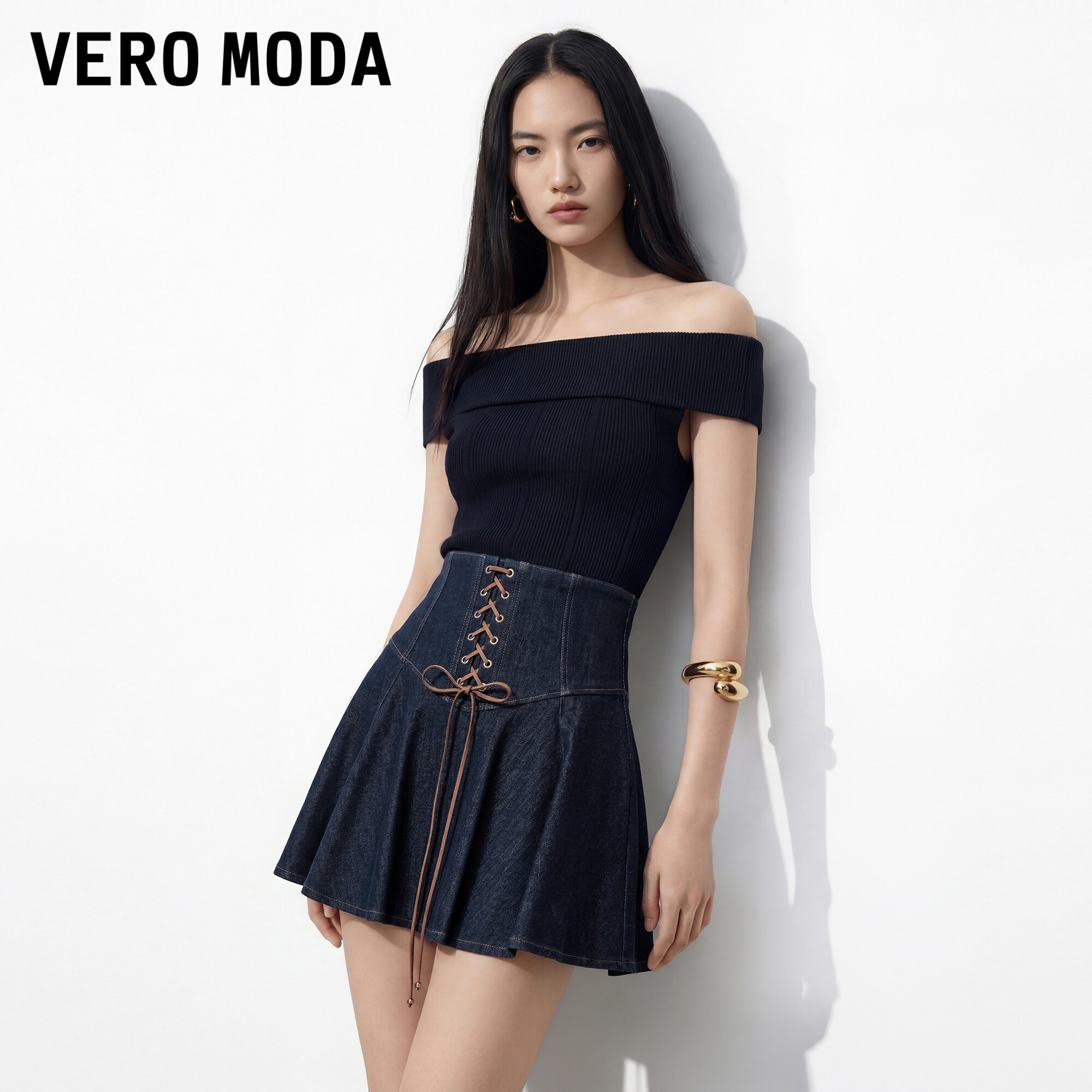 VeroModa半身裙仿腰封绑带
