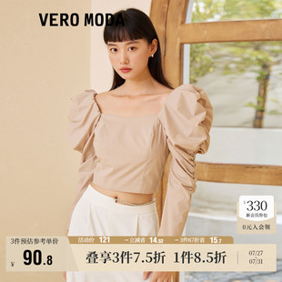 方領(lǐng)泡泡袖 Vero Moda奧萊襯衫 春秋清倉氣質(zhì)復(fù)古法式 百搭上衣女