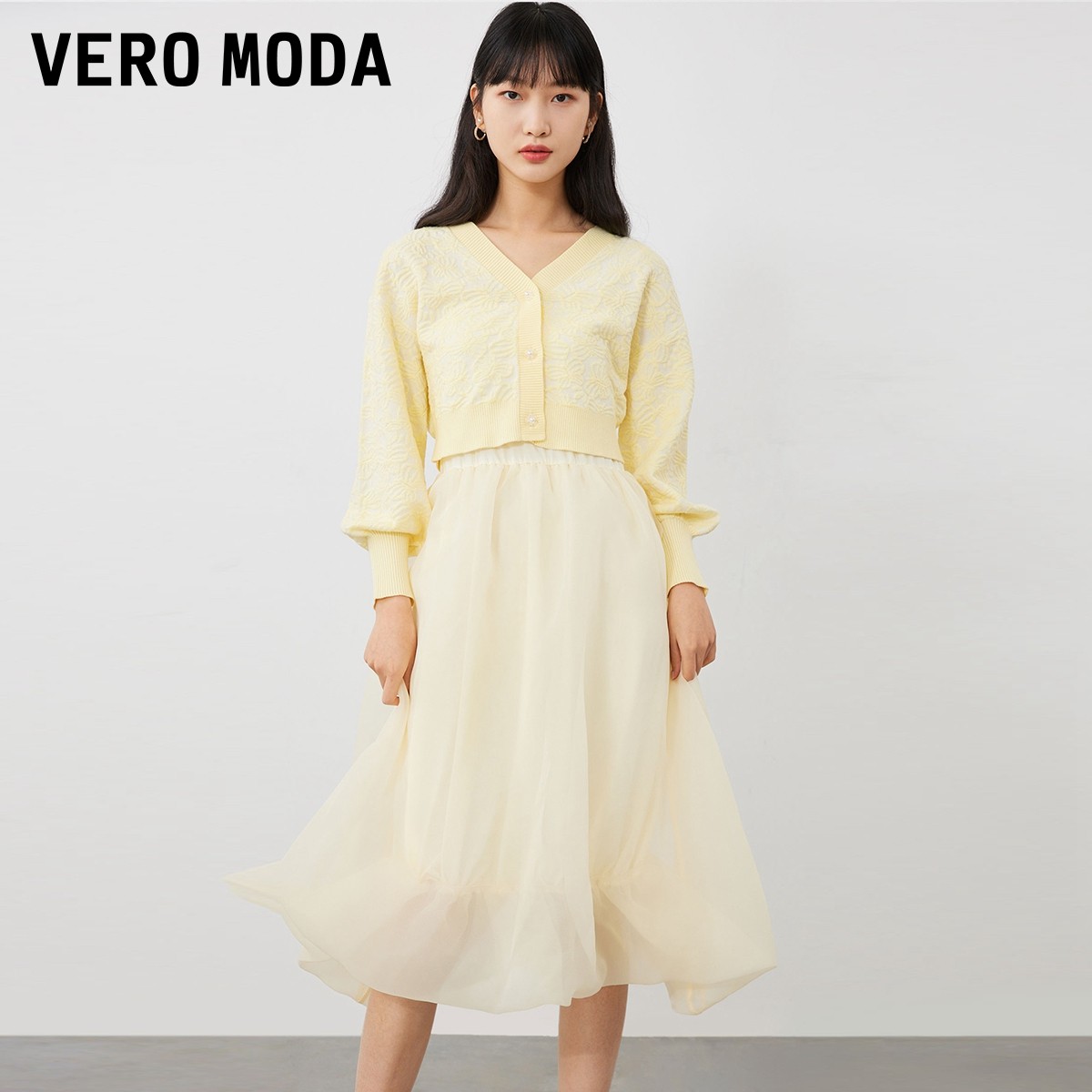 Vero Moda奥莱连衣裙秋季新款甜美纱裙针织衫两件套公主裙子