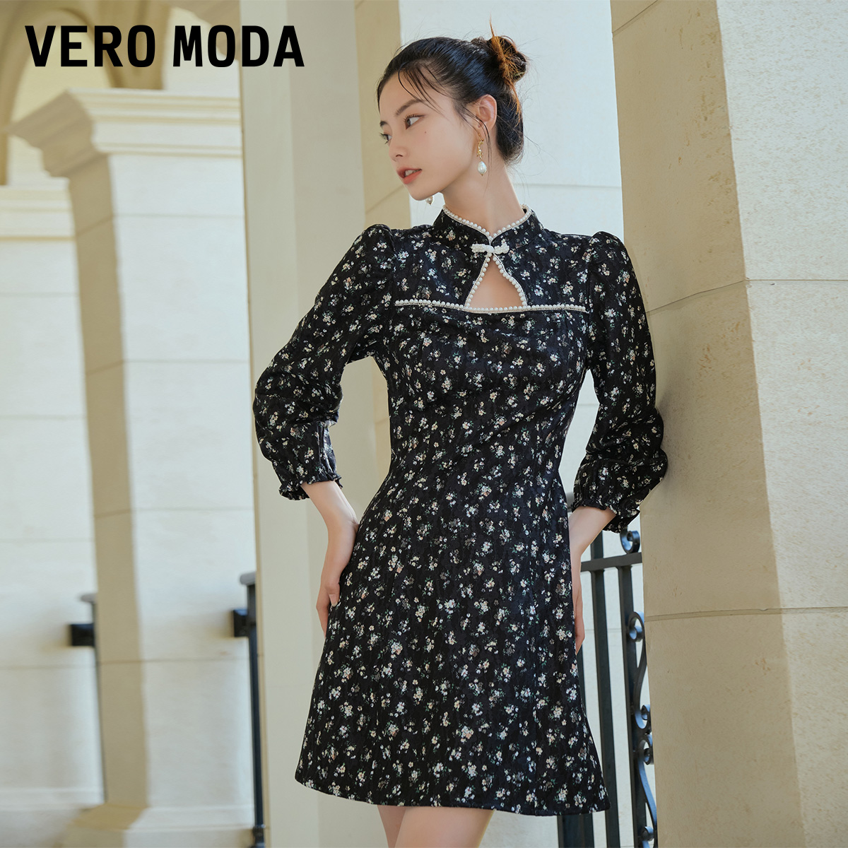 Vero Moda奥莱连衣裙子夏季清仓中式国潮碎花浪漫改良旗袍裙女