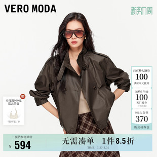 可拆领袢气质 纯棉双排扣风衣式 Vero Moda奥莱夹克女2026春夏新款