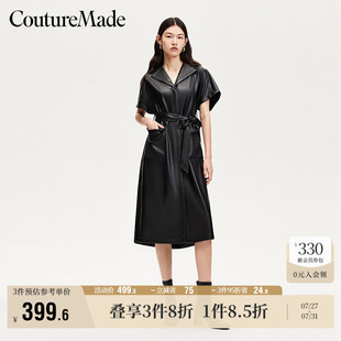 系帶PU仿皮長(zhǎng)裙個(gè)性 Vero Moda奧萊連衣裙夏季 新款 翻領(lǐng)街頭風(fēng)短袖