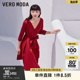 清仓V领收腰蝴蝶结轻熟风气质七分袖 Moda奥莱连衣裙子夏季 Vero