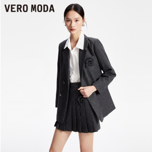 时尚 外套女秋冬新款 气质格纹双排扣通勤百搭 Moda奥莱西装 Vero