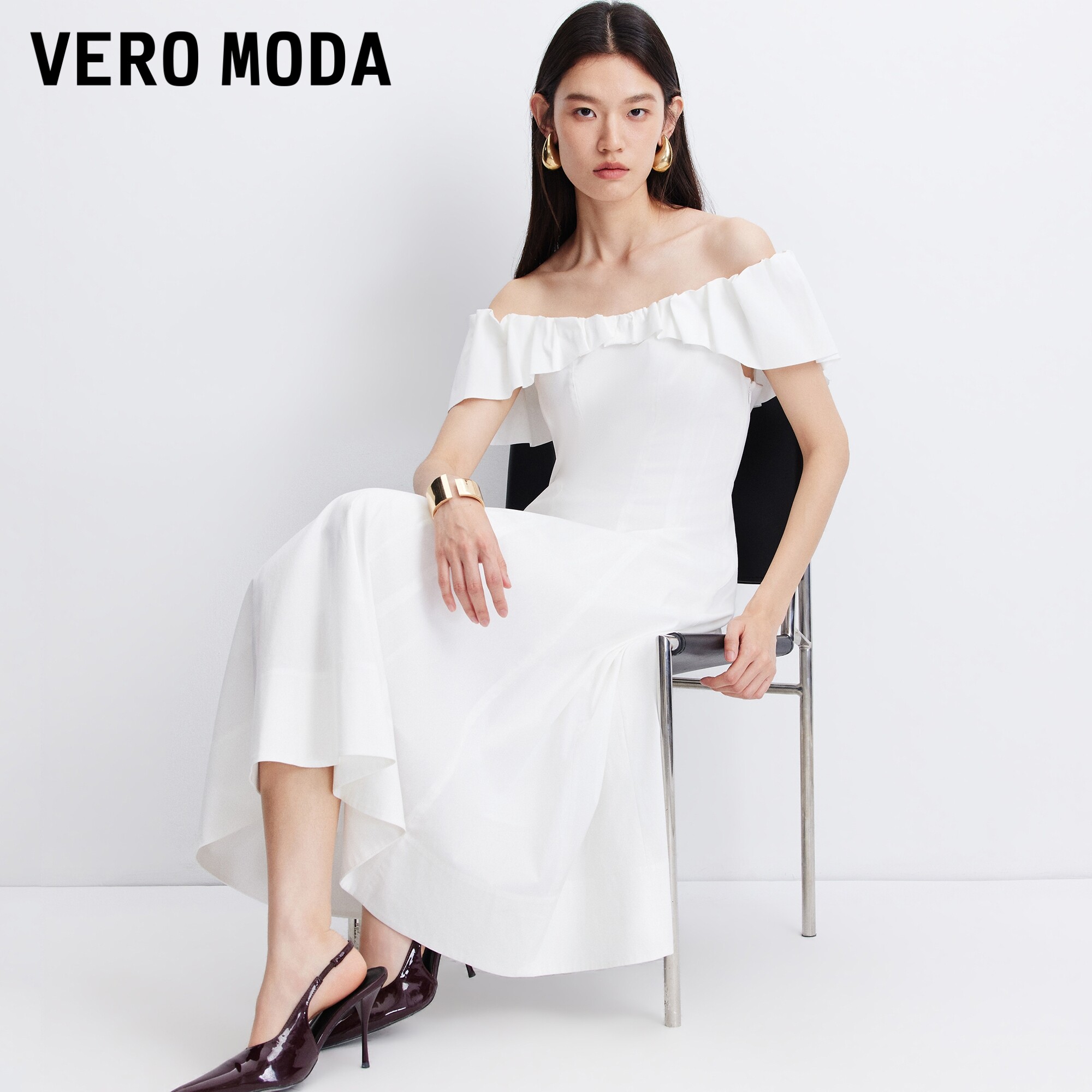 VeroModa连衣裙一字领