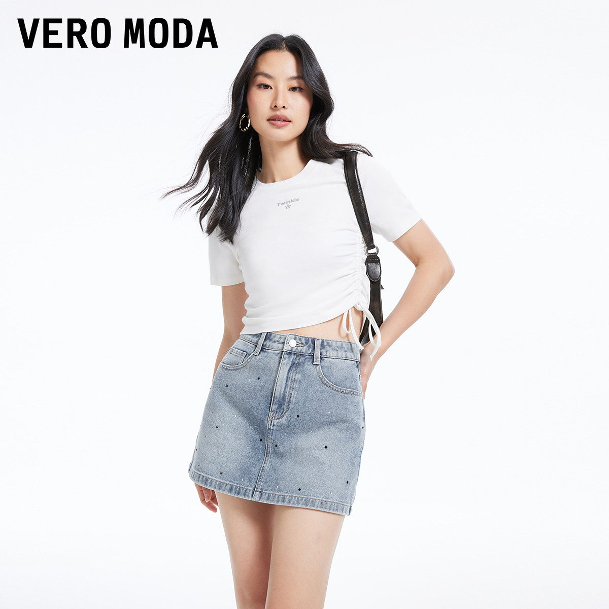 Vero Moda奥莱牛仔短裤女夏季新款烫钻高腰简约休闲裙裤短款