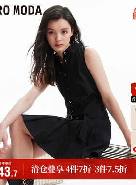 Vero Moda奥莱连衣裙秋季新款黑色无袖百褶收腰街头甜酷短裙子