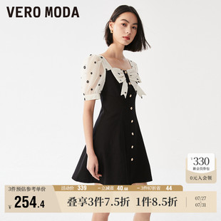 气质甜美优雅方领收腰拼接女 Vero Moda奥莱连衣裙子夏季 新款 时尚
