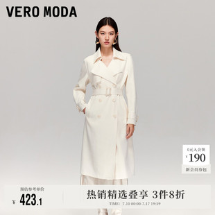 Vero Moda奥莱风衣女2025秋冬新款翻领腰带双排扣中长款外套高级