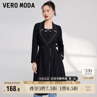 Vero 饰通勤中长大衣上衣 Moda奥莱风衣外套女春秋新款 翻领明线装
