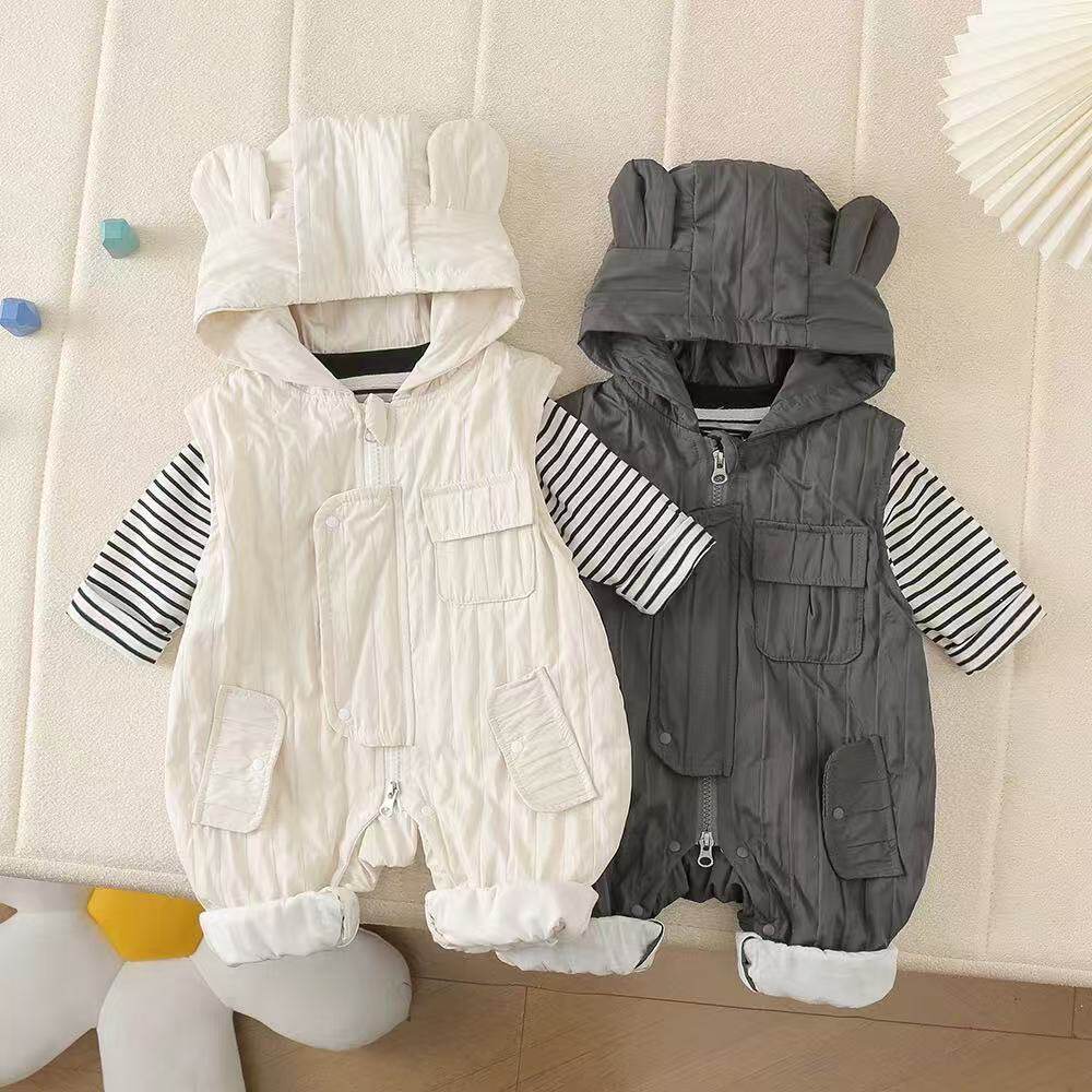 婴幼儿春秋款背带裤双层两件套装男宝宝连体新生儿童保暖衣服春秋