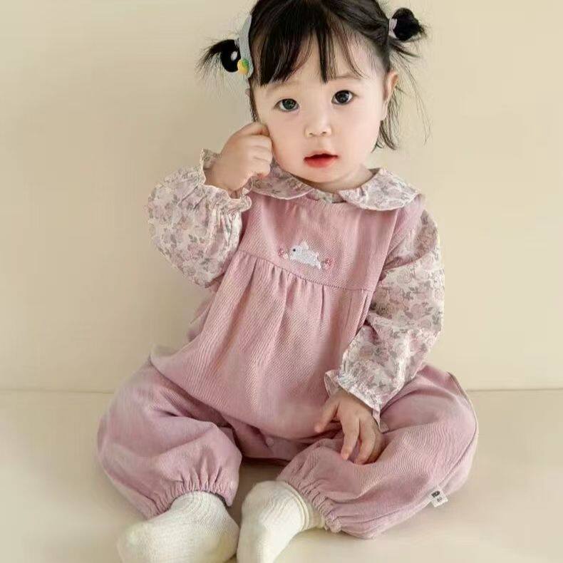 春秋款碎花洋气娃娃领衬衫刺绣背带裤两件套宝宝套装春季婴儿衣服,童装/婴儿装/亲子装,套装,淘宝优惠券,粉丝福利购,淘宝优惠卷