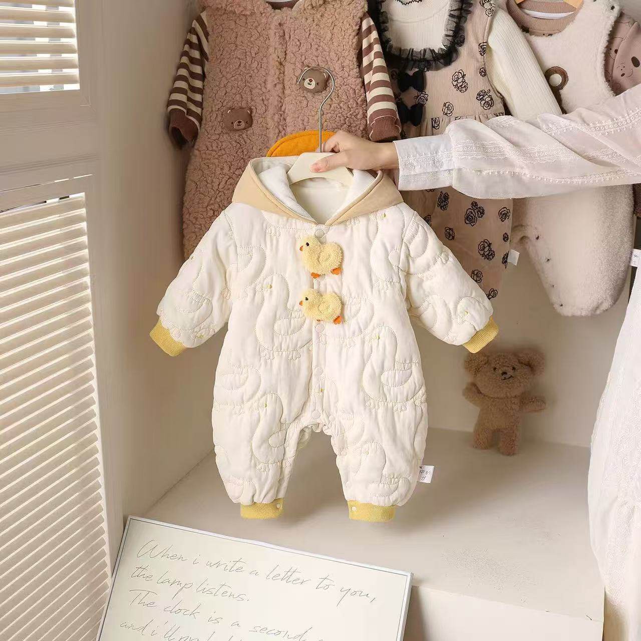 婴儿衣服冬季加厚加绒棉衣宝宝冬天连帽夹棉连体衣可爱小鸡爬爬服,童装/婴儿装/亲子装,连身衣/爬服/哈衣,淘宝优惠券,粉丝福利购,淘宝优惠卷