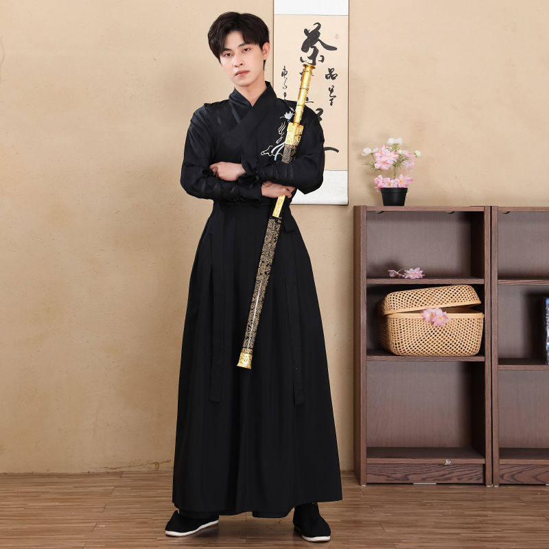 HANFU 남자의 고대 스타일 요정 스타일 남자의 중국 스타일의 새로운 고대 의상 고대 기사도 학자 검은 횡포 한 정장