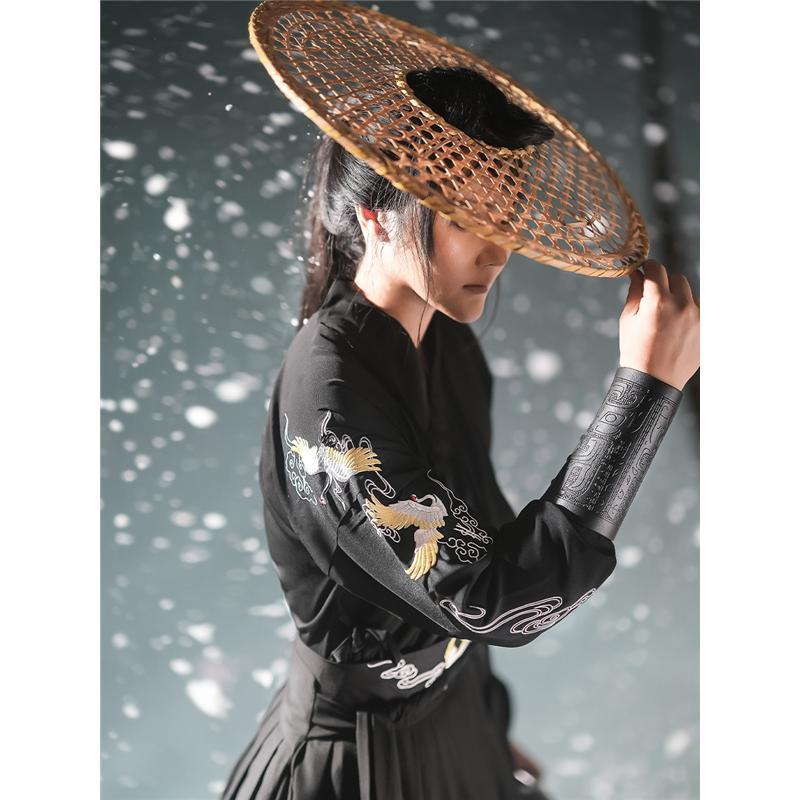 HANFU 남자의 고대 스타일 기사도 잘 생긴 자수 크로스 칼라 정장 남성과 여성 비 골동품 중국 스타일 일일 롱 스커트 수 놓은