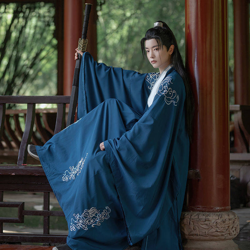 MIDU [RED HERON] 남성과 여성 크로스 칼라 HANFU 허리 길이 WEI와 JIN 큰 소매 셔츠 수 놓은 커플 학생 정장 교복