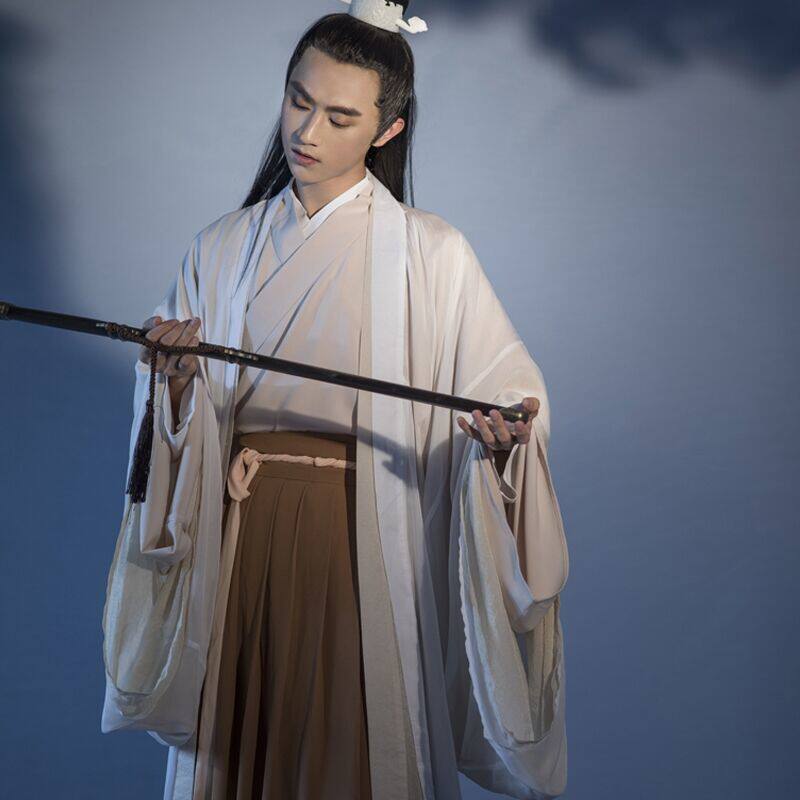 HANFU 남성 요정 고대 스타일 크로스 칼라 가운 학생 일일 수업 제복 정장 중국 스타일 소년 넓은 소매 슈퍼 요정