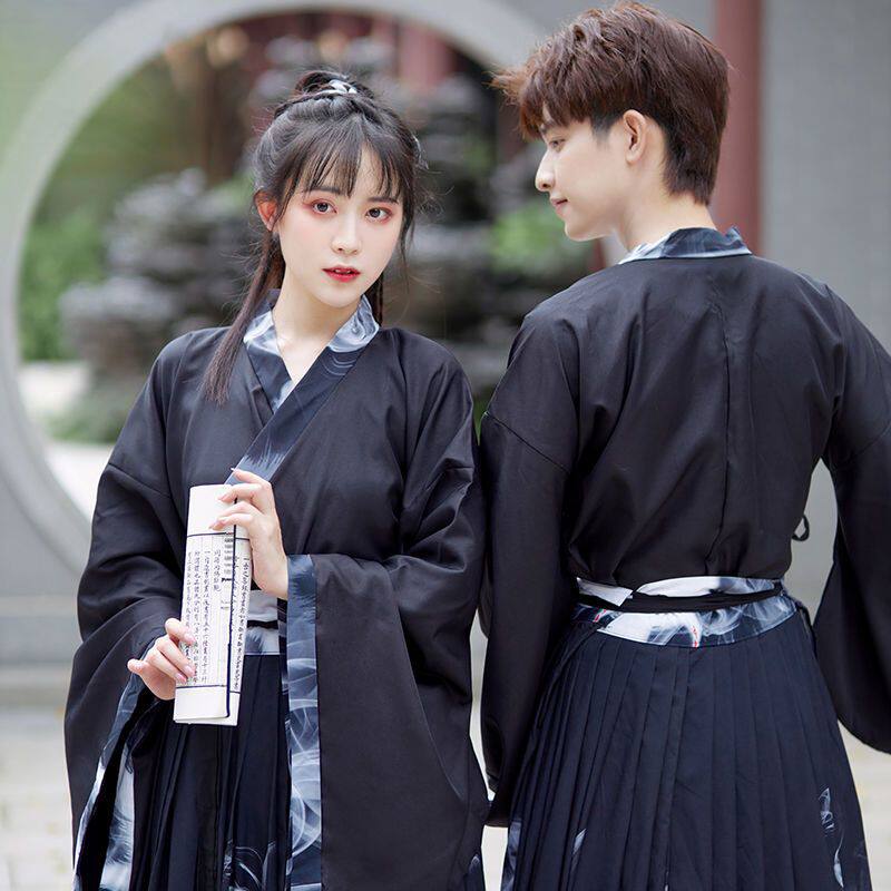 웨이 진 스타일 HANFU 남자 고대 의상 흑인 학생 공연 클래스 유니폼 무술 횡포 한 기사 중국 스타일 우아한 정장