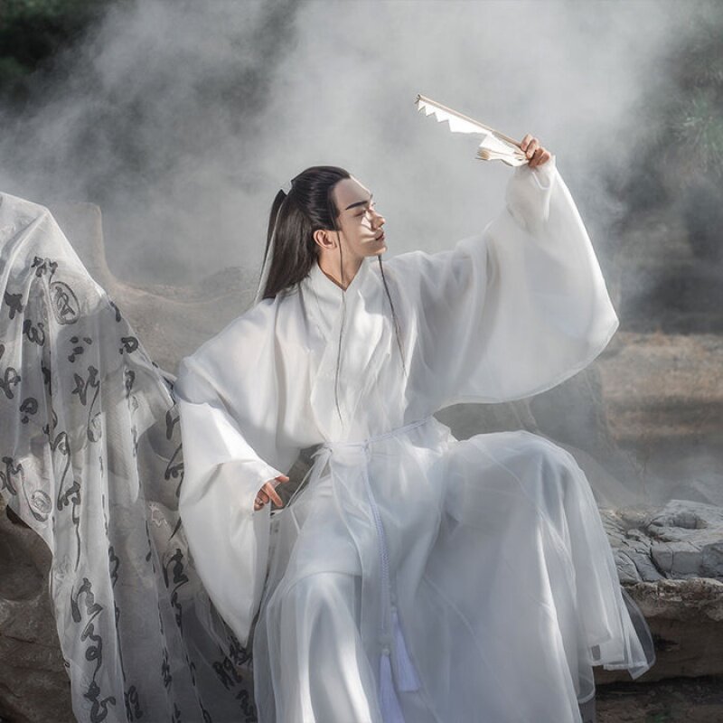 HANFU 남자 요정 고대 의상 HANFU 슈퍼 요정 남자 고대 스타일상의 큰 소매 셔츠 남자 요정 기사 학자 학생 봄