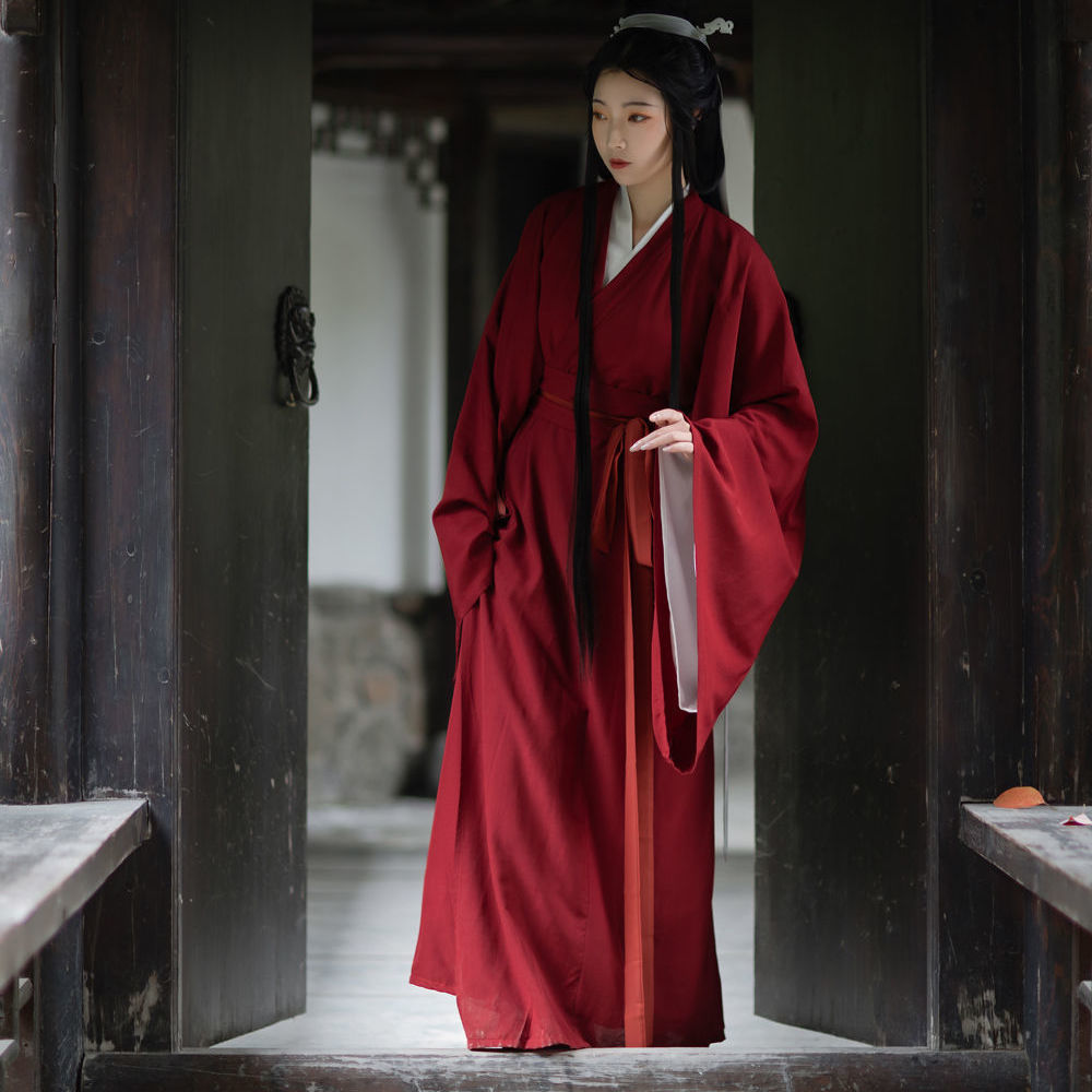 【汣渡】原创汉服女素魏晋风直裾套装风骨长袍古风演出服女中国风