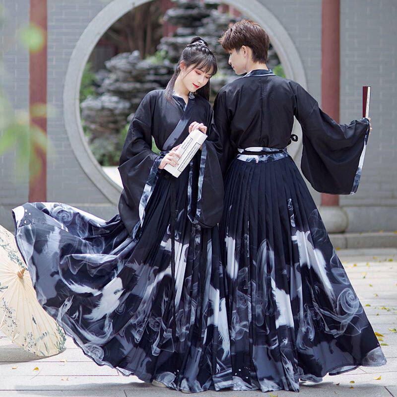 웨이 진 스타일 HANFU 남자 고대 의상 흑인 학생 공연 클래스 유니폼 무술 횡포 한 기사 중국 스타일 우아한 정장