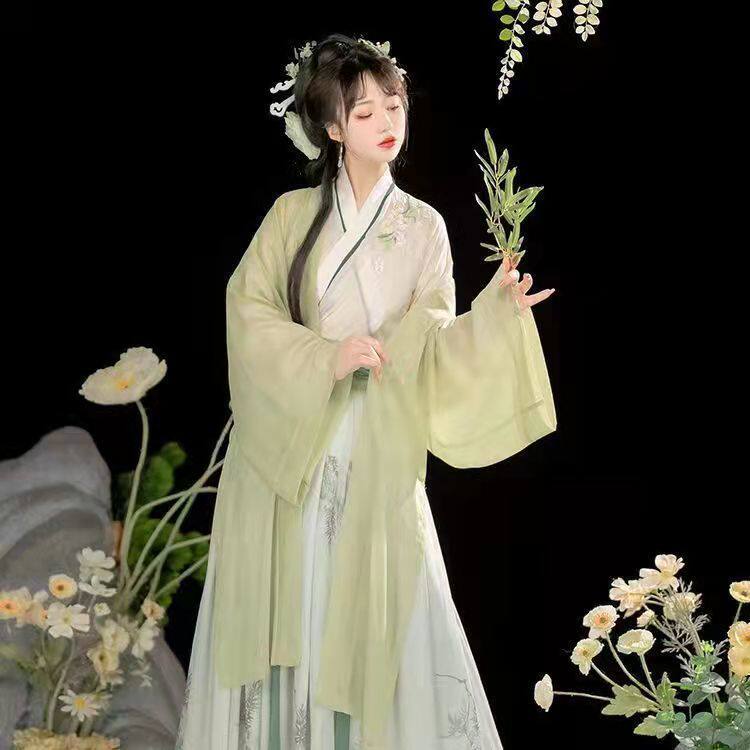 MIDU 정통 송나라 성인 HANFU 여학생 중국 스타일 슈퍼 요정 고대 의상 크로스 칼라 허리 길이 속치마 봄과 여름 스타일