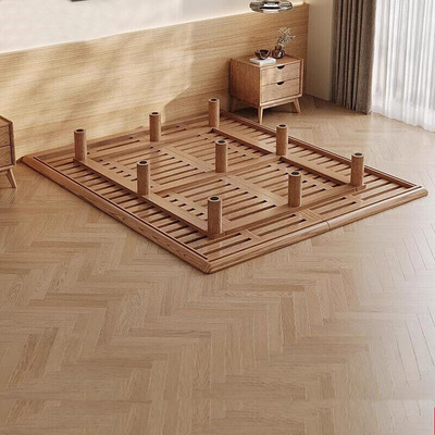 全实木白蜡木无床头悬浮床现代简约主卧极简双人大床榉木床架