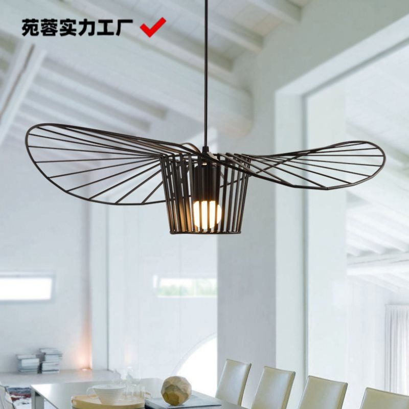 loft简约创意餐厅吊灯北欧铁艺草帽吊灯设计师工业风客厅艺术吊灯
