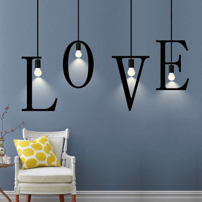 现代简约餐厅服装店复古吊灯创意个性酒吧台英文字母数字铁艺灯具