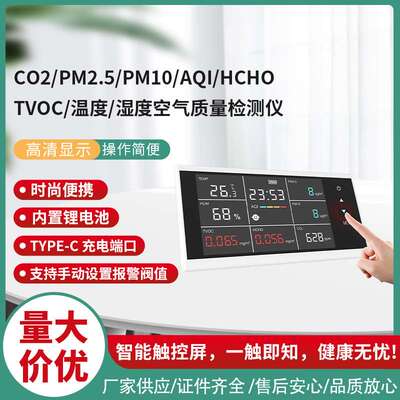 壁挂式多功能空气质量检测仪器PM2.5/HCHO/TVOC 二氧化碳检测仪