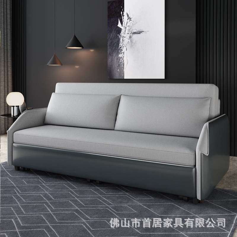 30款皮布结合可折叠沙发床简约实木多功能坐卧两用储物小户型双人