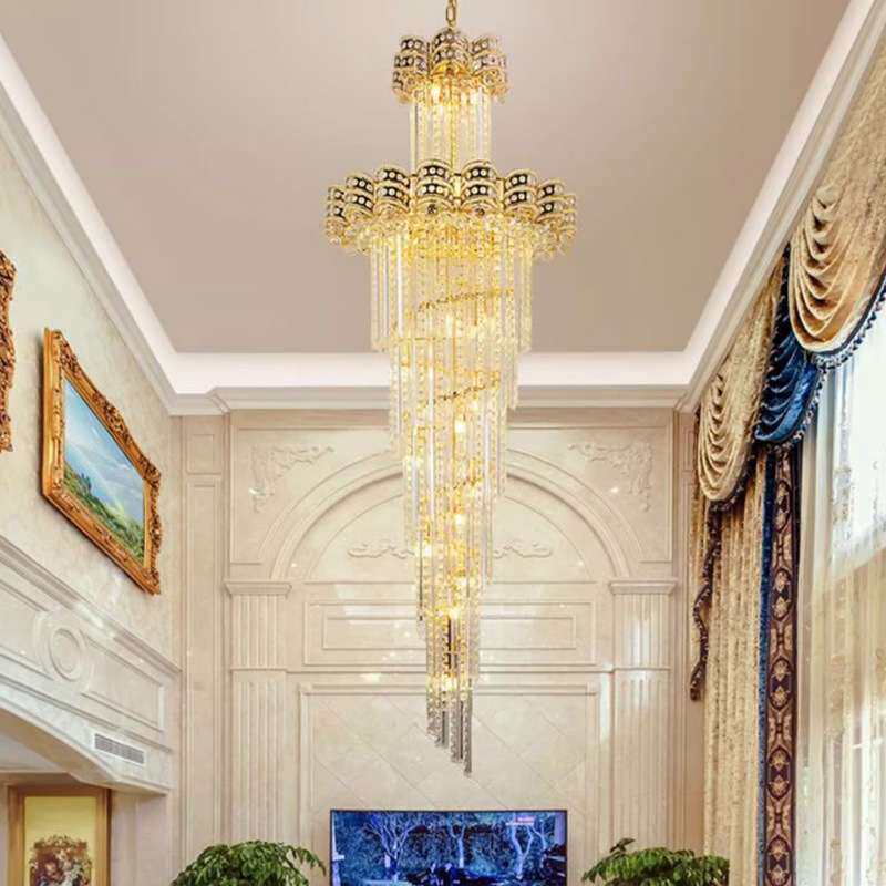 豪华别墅客厅楼梯长吊灯复式楼水晶大吊灯轻奢后现代楼中楼大厅灯