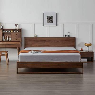 黑胡桃木床实木现代简约轻奢卧室1.8米双人床北欧2*2.2米大床婚床