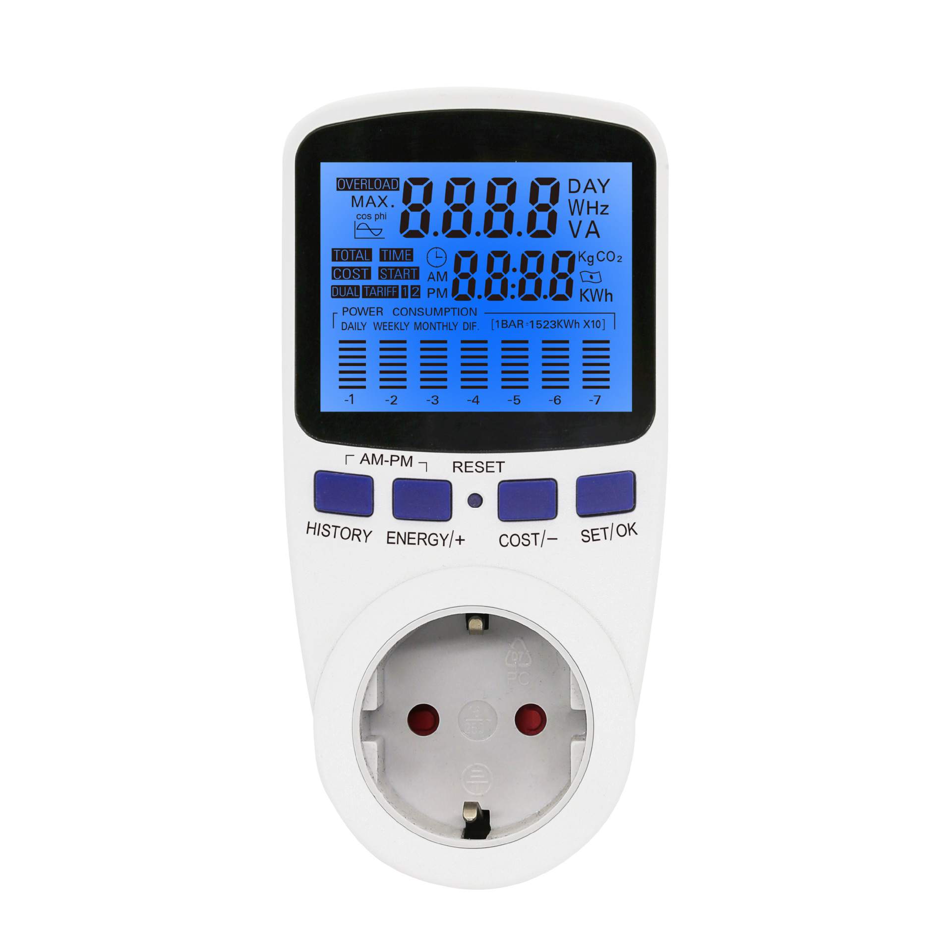 厂家 欧式背光 带图表家用功率计量插座 电力分析 万用表插座