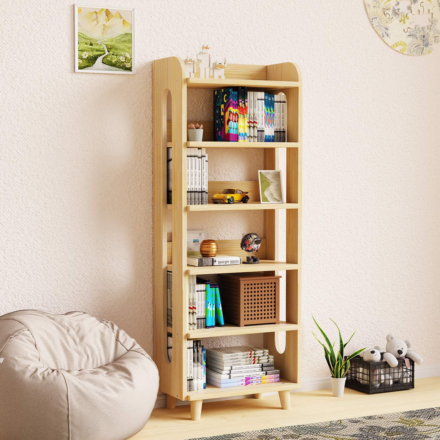 多层置物架夹缝收纳架家用实木书架客厅小户型卧室窄落地书柜角落