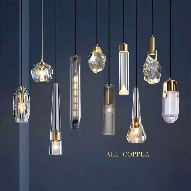床头铜水晶小吊灯现代北欧简约餐厅吧台三头吊灯创意个性灯具